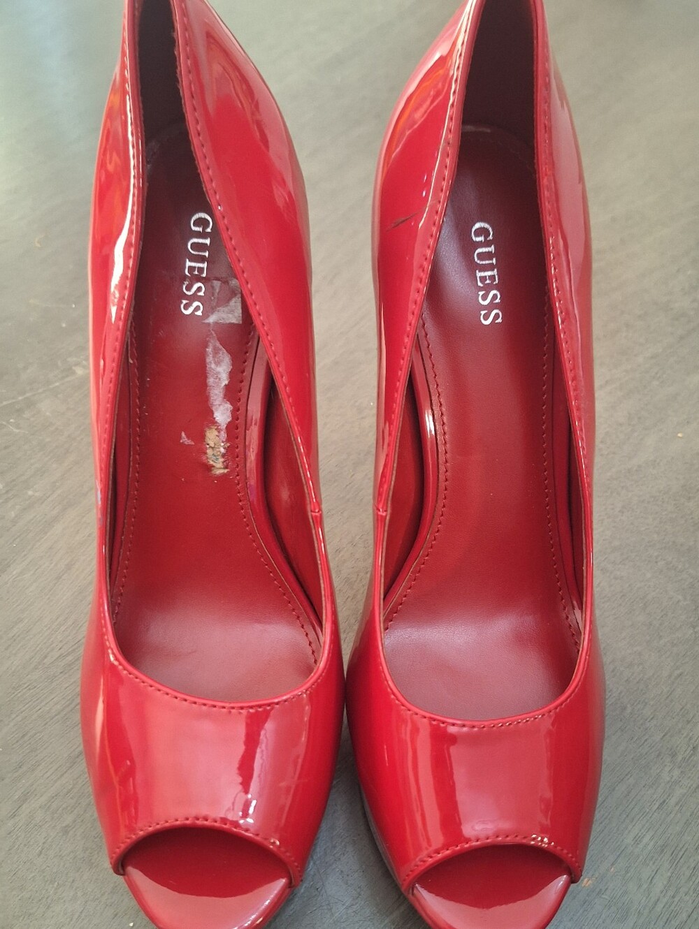 GUESS Red Patent Peep-Toe Heels Size 9
